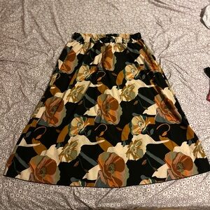 SHEIN Black and Orange Floral Midi Skirt